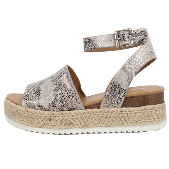 Beige Python Open Toe Halter Ankle Strap Espadrill - Picture 2 of 5